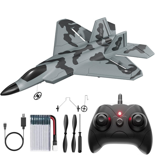 TOIBUS RC Plane Remote Control Airplane for Kids and Beginners F-22 Glider Foam Fighter Jet, 2CH 2.4GHz Aircraft Ready to Fly Toy with LED Lights Automatic Balance Gyro 2 Rechargeable Batteries