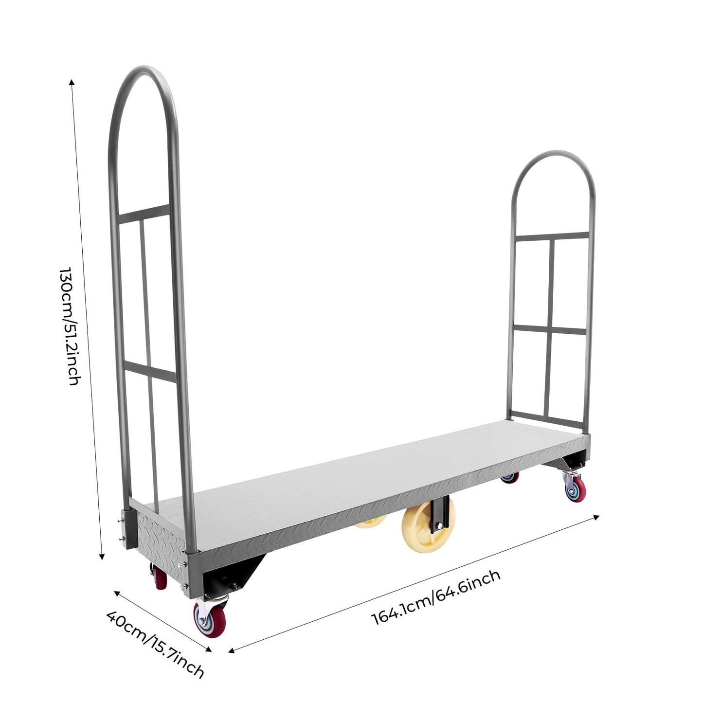 U-Boat Platform Truck Dolly, Heavy Duty Steel Deck Utility Cart with Dual Removable Handles 64.6x15.7inches Hold Loads Up to 2000 lbs