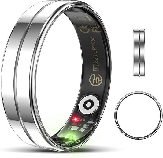 Ultra-Thin Smart Ring for Women Men,Sleep Tracker Ring with Heart Rate, Waterproof Fitness Ring for Activity Monitoring/Steps/Calories,No Subscription Fee,for iSO & Android (Silver, 7)