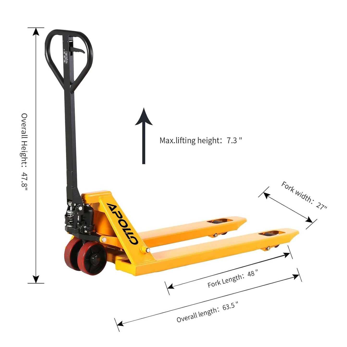 APOLLOLIFT Standard Duty Manual Pallet Jack Hand Truck 4400lbs Capacity 48" Lx27 W Fork Size with Extra Stopper
