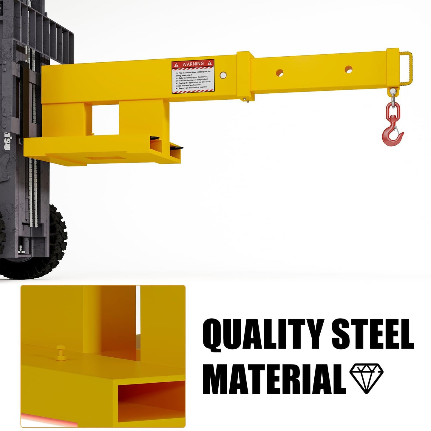 Yunphia Forklift Jib Boom Crane, 5500LB Heavy Duty Steel with Adjustable Boom Length & Rust-Resistant Coating, Industrial Mobile Hoist for Warehouse & Factory