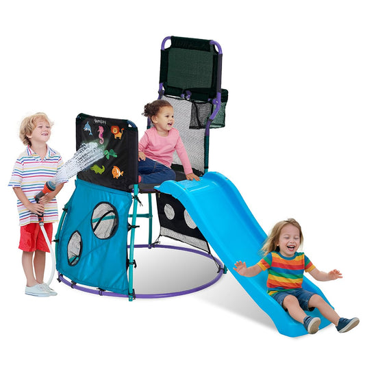 Plum 4 in 1 Toddler Slide with Basketball Hoop - Outdoor Toys for Kids, Baby Climber Playset, Playground Sets for Backyards with Ball, Water Play Wall, Sturdy, Durable, Weatherproof, Ages 18+ Months