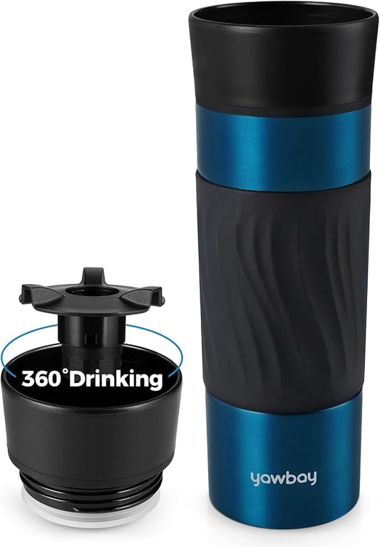 Travel Coffee Mug with 360°Lid, Travel Coffee Tumbler 16 Oz Leak Proof, Stainless Steel Insulated Travel Mugs for Hot and Cold Spill Proof(MetPaintBlue)