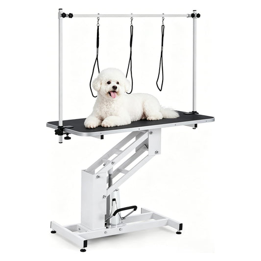 43.3" Hydraulic Pet Grooming Table, Heavy Duty Hydraulic Grooming Table Max Load 350Lbs, Professional Hydraulic Dog Grooming Table with 3 Adjsutable Nooses &, Overhead, Adjustable Height Range 22 in -
