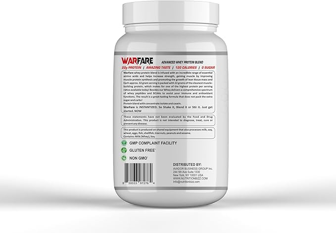 Warfare 2 lbs Advanced Whey Protein Blend 22g Protein per Serving Amazing Flavors (2 lbs, Strawberry Cream)