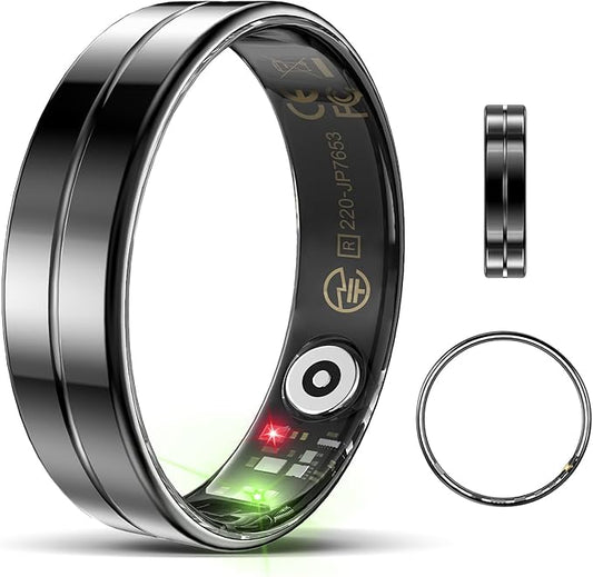 Ultra-Thin Smart Ring for Women Men,Sleep Tracker Ring with Heart Rate, Waterproof Fitness Ring for Activity Monitoring/Steps/Calories,No Subscription Fee,for iSO & Android (Black,9#)
