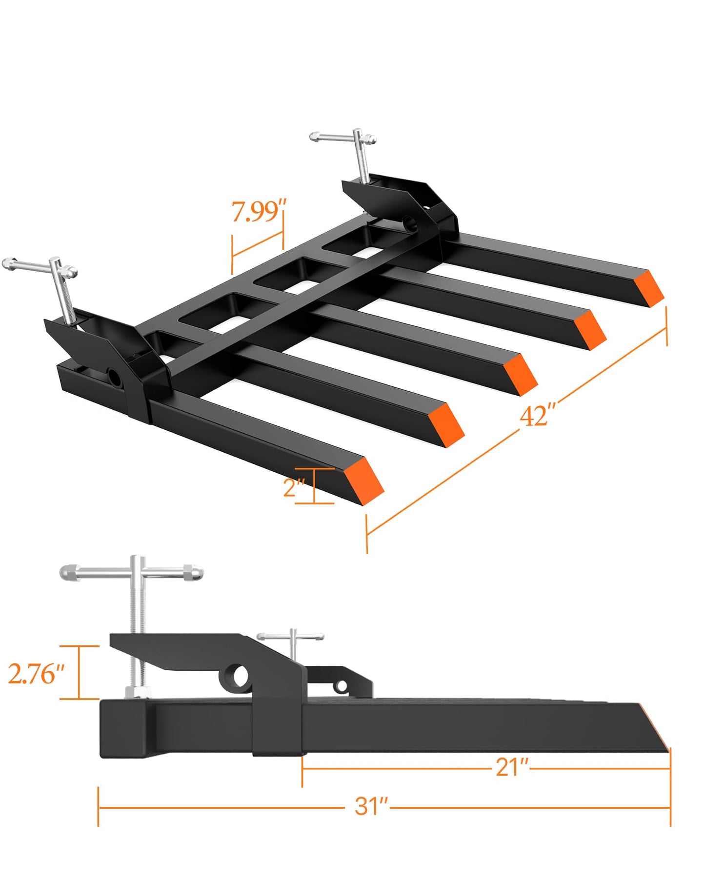 GarveeLife 48 in Bucket Clamp on Debris Forks,2500 LBS Heavy Duty Pallet Forks,Clamp on Pallet Forks with 5 Tines,for Tractor Accessories,Loader Bucket,Skid Steer