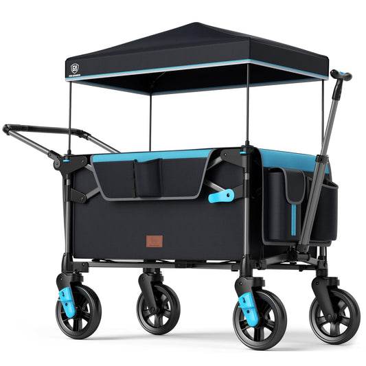 EVER ADVANCED Wagon Stroller for 2 Kids, Compact One-Step Fold Stroller Wagon with Adjustable Push/Pull Handles, Folding Wagon for Travel, Park & Beach, Includes Removable UV Canopy, Blue