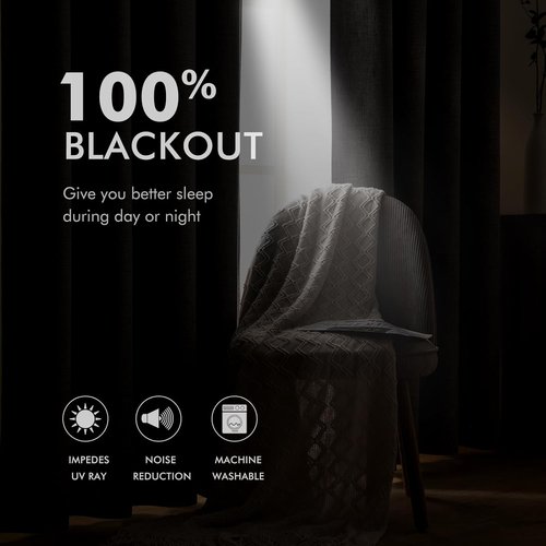MIULEE 100% Blackout Linen Textured Curtains - Thermal Insulated Natural Beige | 52 x 78 Inch (2 Panels)