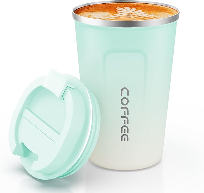 CS COSDDI 12 oz Stainless Steel Vacuum Insulated Tumbler - Coffee Travel Mug Spill Proof with Lid - Coffee Cups for Keep Hot/Ice Coffee,Tea and Beer (blue-white380ML)