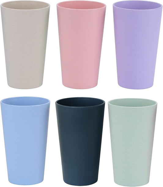Wheat Straw Unbreakable Cup | 20 oz Reusable Water Drinking Glasses Sets of 6 | Lightweight Tumbler for Kitchen Outdoor | Dishwasher Safe, BPA Free and Eco friendly (20 oz, 6Pcs/6Color_A)