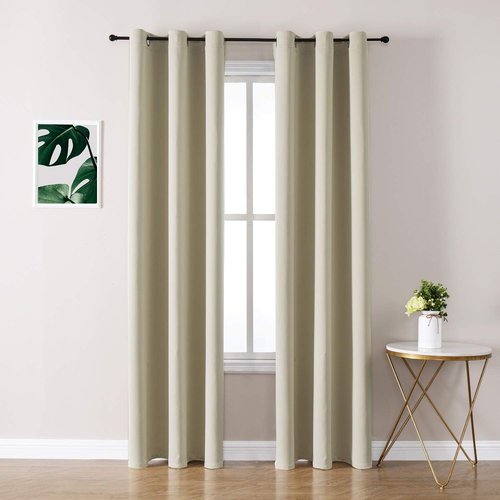 ChrisDowa Grommet Room Darkening Curtains - Thermal Insulated Blackout Panels, Beige, 42W x 84L