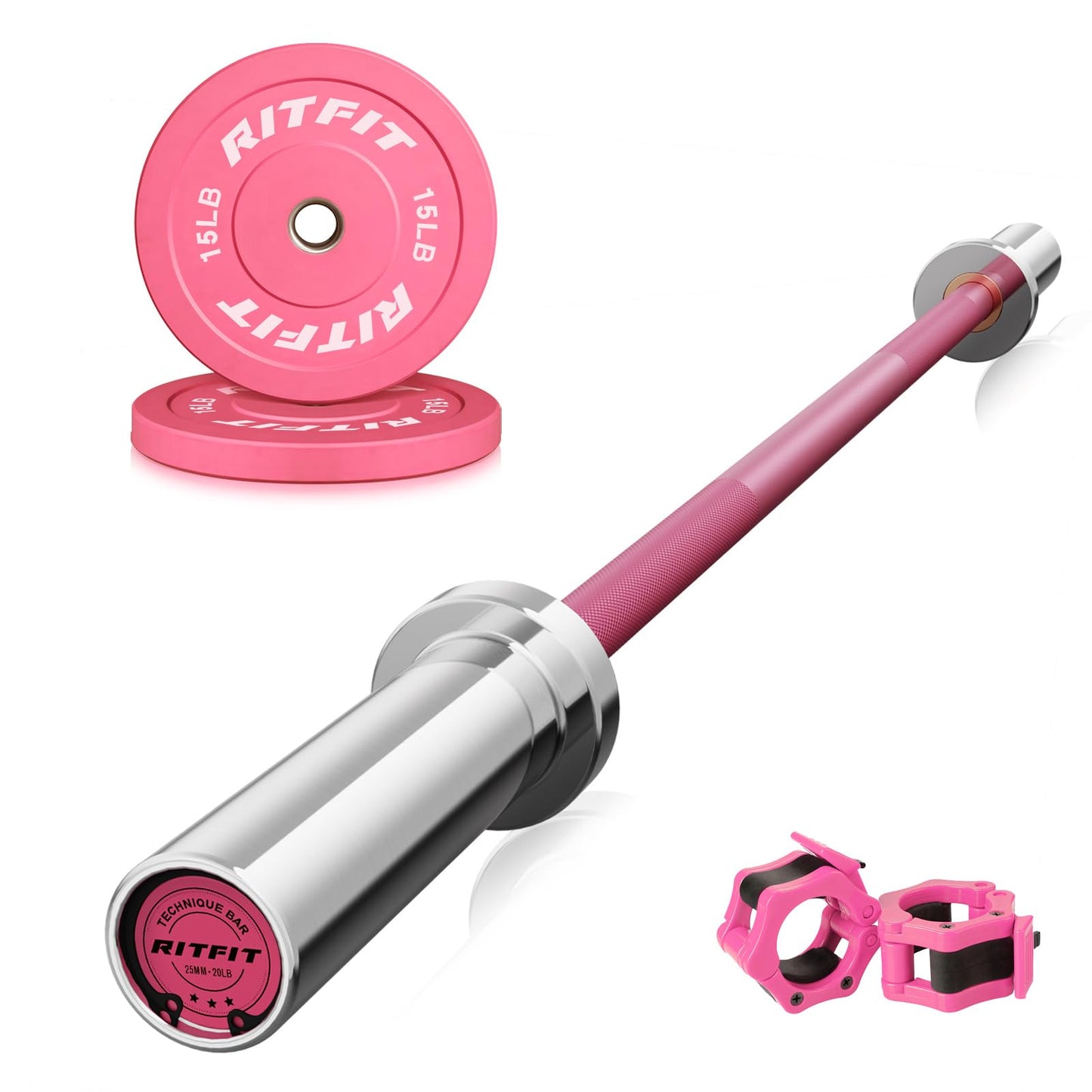 RITFIT Pink Weight Plates, 2 Inch Olympic Barbell Weight Plate, Bumper Plates With Steel Insert, Pink Weights for Gym and Home， 30LB SET