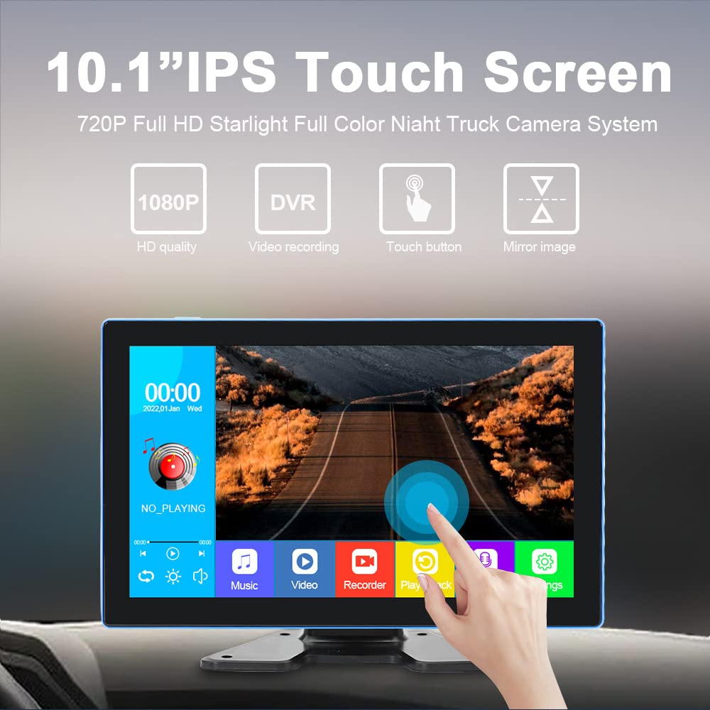 EVERSECU 4K Car Backup Cameras System with 10.1" Touch Screen Quad Display Monitor & 4pcs 1080P Backup AHD Cameras, MP5 Player, Vehicle DVR Recorder for RV/Truck/Bus/Trailer/Camper/Van