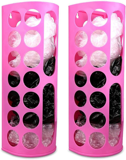 Lunies Wall Mount Bag Dispenser Large Capacity Plastic Bag Vinyl Holder - Multiple Large Holes for Easy Access Bags Great for Shopping Bags/Grocery Bags/Vinyl Storage Pink 2 Pack