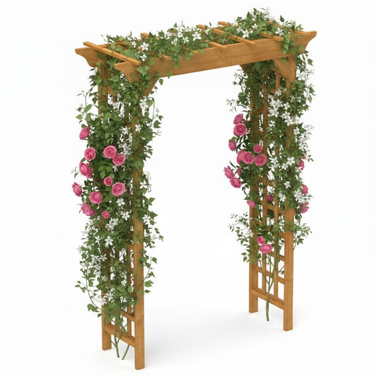 BIGTO Wooden Arbor 63" x 26" x 85", Wood Wedding Trellis for Plant Climbing, Outdoor Decor Pergola