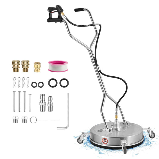 24''Pressure Washer Surfaces Cleaner, 4500PSI Stainless Steel Surfaces Cleaner Attachment with Wheels, Power Washer Accessory for Driveway Sidewalk Curb Deck Patio Cleaning, 3/8'' Quick-Connect