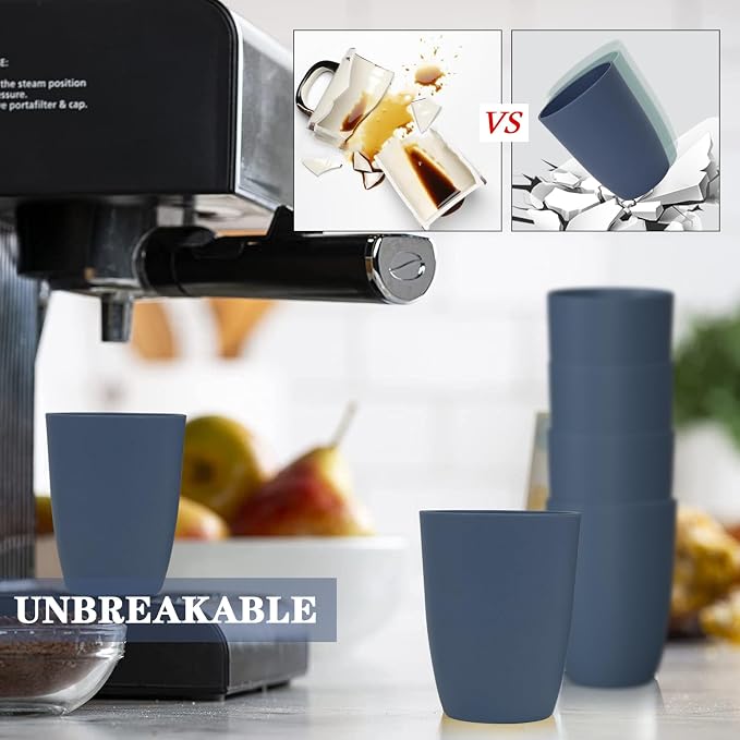 Homienly Wheat Straw Cups, 8 PCS Reusable Drinking Cups, 20 oz, Navy Blue, BPA Free, Dishwasher Safe, Microwave Safe, Premium, Durable, Unbreakable, Recyclable