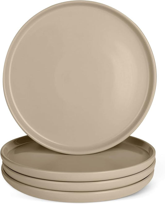 Amazon Basics Glazed Stoneware Dinner Plates, Ceramic 4-Piece Set, Microwave, Dishwasher and Freezer-Safe, Modern Design, 10.5 in., Linen Gray
