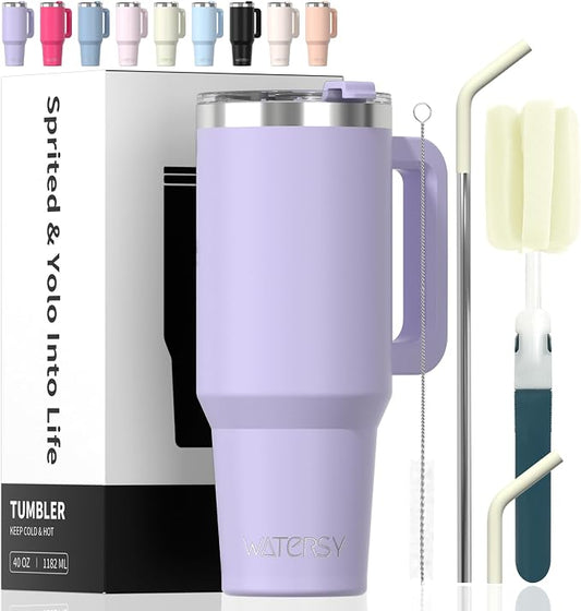 40 oz Tumbler with Handle,Tumbler with Lid and Straw,Double Wall Insulated Cup Stainless Steel Travel Mug(Cold for 34 Hours),Water Bottle for Iced Tea,Coffee,Cold Beverages(Purple)