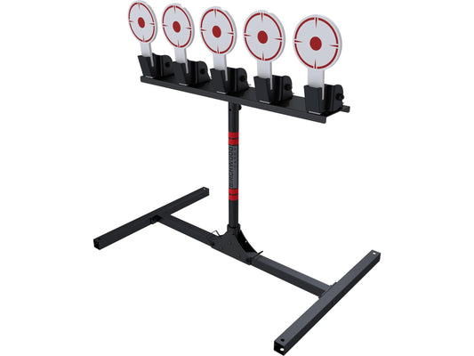 Birchwood Casey 5 Spring Loaded Self-Resetting 6" Diameter Targets with Plate Rack & Folding Target Stand - Durable Long-Lasting Metal Standing Target for Shooting