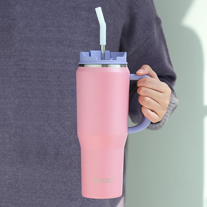EALGRO 50 oz Tumbler with Handle, Insulated Tumblers with Lid and Straw, Large Metal Sports Water Bottle Jug, Thermal Stainless Steel Travel Coffee Mug Cup, Navy