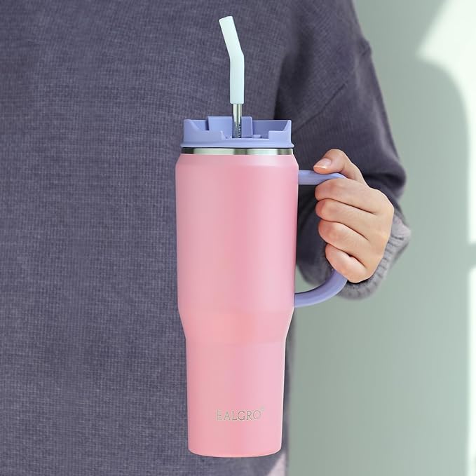 EALGRO 50 oz Tumbler with Handle, Insulated Tumblers with Lid and Straw, Large Metal Sports Water Bottle Jug, Thermal Stainless Steel Travel Coffee Mug Cup, Dark Rainbow