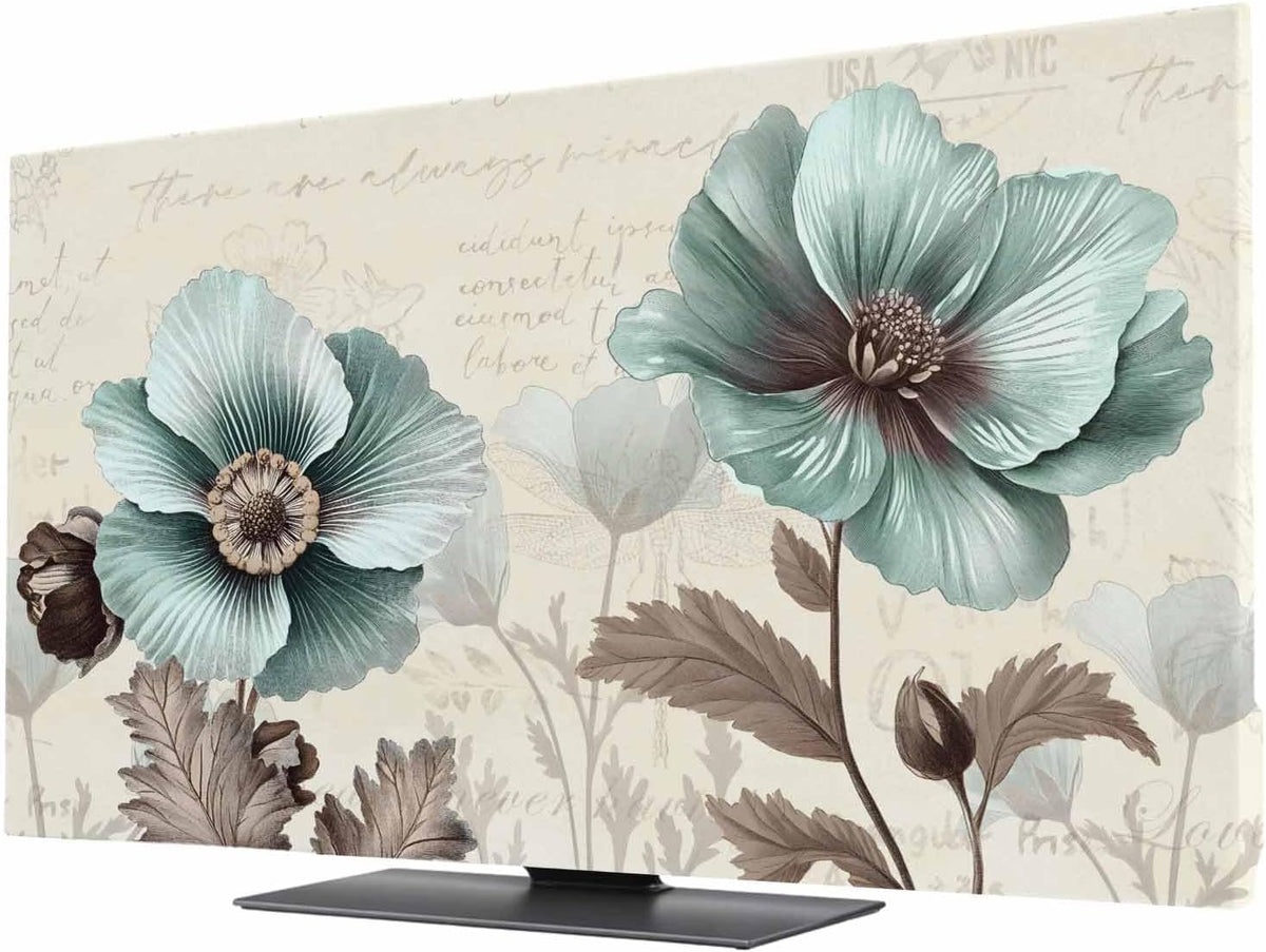 Yukro 85 Inch, 74"x42" Victorian Style Indoor TV Dust Cover, Vintage Blue Flowers Broccoli Elastic TV Dustproof Cover