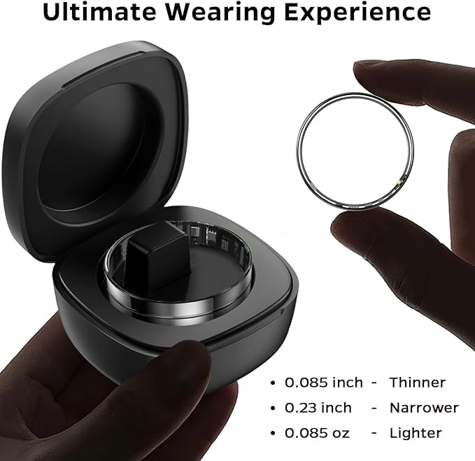 Ultra-Thin Smart Ring for Women Men,Sleep Tracker Ring with Heart Rate, Waterproof Fitness Ring for Activity Monitoring/Steps/Calories,No Subscription Fee,for iSO & Android (Black, 10)