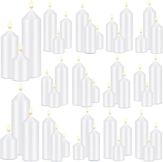 MTLEE Set of 60 White Pillar Candles Bulk 2 x 3, 2 x 5, 2 x 8 in Large Unscented Candle Tall Decorative Emergency Candles Big Cotton Wick Candle for Wedding Home Restaurant Spa Church Decoration