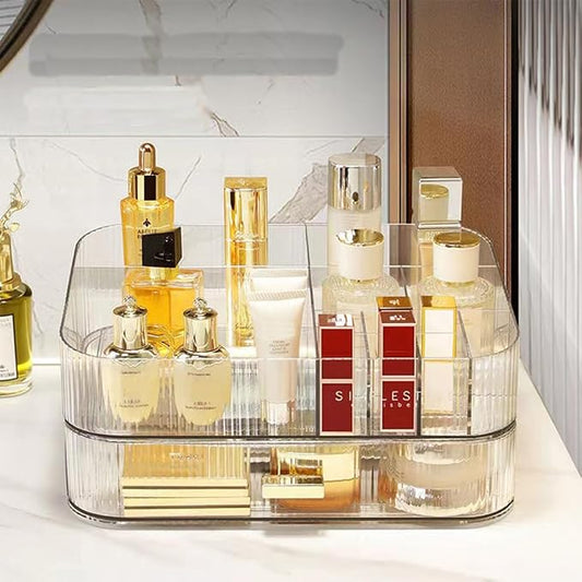 Makeup Organizer with Stackable Drawers, Bathroom Vanity Organizers and Storage, Ideal for Desk and Dresser Countertops, Great for Cosmetics, skincare, Lipsticks, Nail Care -Clear