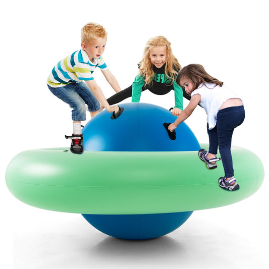 Costzon Inflatable Dome Rocker Bouncer, 88'' Kids Rock and Roll Teeter Totter Seesaw and Climbing Bridge with 6 Handles, Blow Up Giant Rocking Ball Playground Equipment Indoor Outdoor Game Toy Gifts