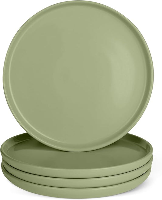Amazon Basics Glazed Stoneware Dinner Plates, Ceramic 4-Piece Set, Microwave, Dishwasher and Freezer-Safe, 10.5 in., Olive