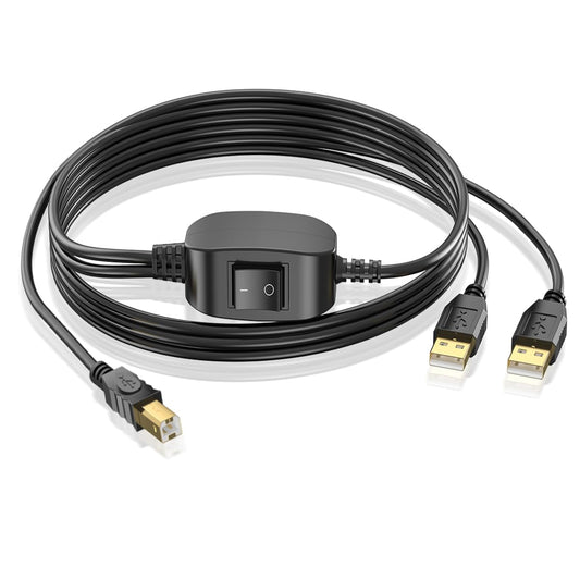 5FT Dual Computer Printer Cable Splitter - USB B to A for Inkless Printers & Scanners