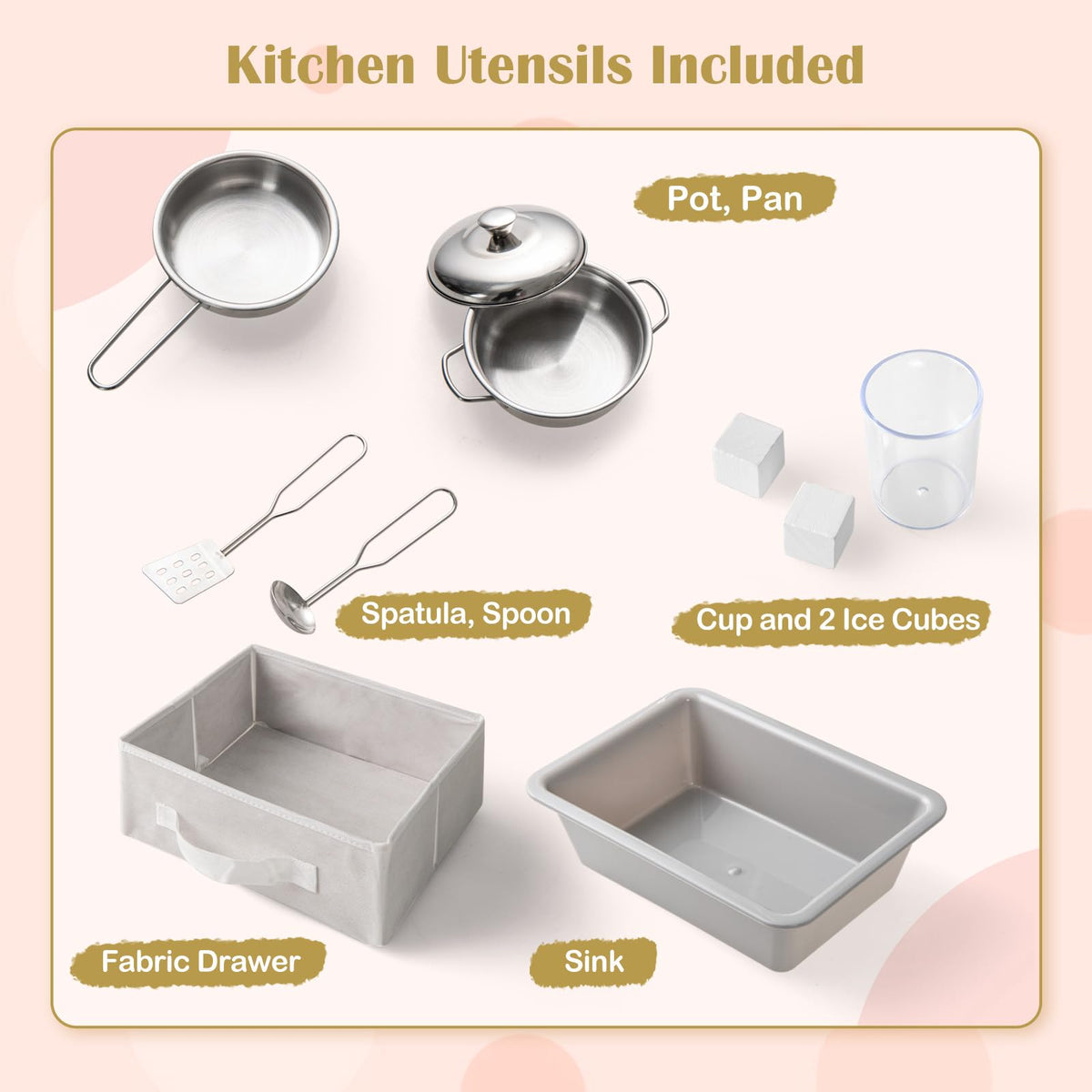 INFANS Kids Kitchen Playset, Toddler Wooden Pretend Cooking Toy Set with Acrylic Drawing Board Ice Machine Dishwasher Cloth Drawer Stove Removable Sink Simulation Play Kitchen for Boys Girls