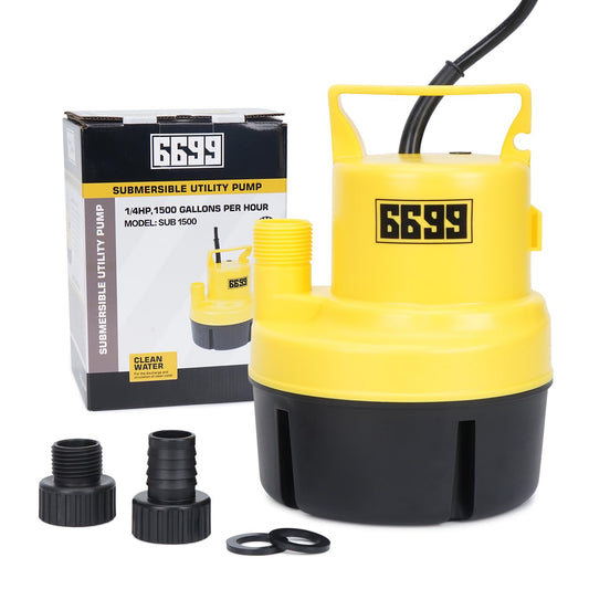 6699 Submersible Sump Pump 1/4 HP 1500GPH Utility Pump Thermoplastic Electric Portable Transfer Water Pump with 10-Foot Cord for Pool Tub Garden Pond Draining Tankless Heater Flushing