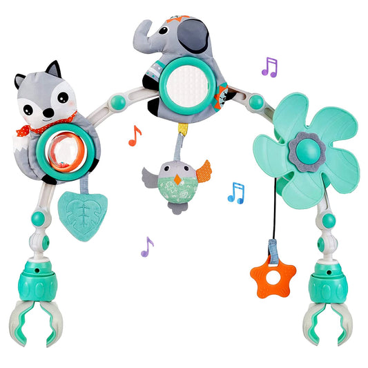 Baby Stroller Arch Mobile, Adjustable Musical Arch Toys Mobile for Crib with Universal Clamps, Versatile Activity Toy Bar for Bouncer Infant Car Seat Toys 0 6 Months Mobile for Bassinet Swing - Gray
