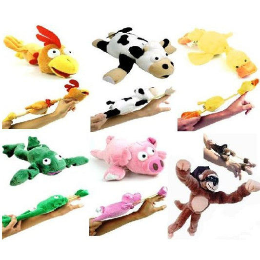 Playmaker Toys - Flying Screaming Flingshot Slingshot Animal Novelty Plush Doll Toy, Launches up to 50 Feet (- Complete 6 Set)
