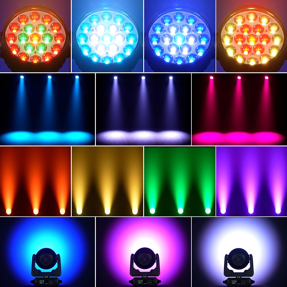 MINGJIE 19x15W Moving Head Stage Light,RGBW 4-in-1 LED Zoom Beam Wash Strobe Effect,DMX Sound Activated,540° Pan 270° Tilt,Professional DJ Lighting for Club Wedding Party Bar (Luces para) (1Pack=2pcs)