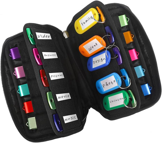 20 20 USB Flash Drive Case Organizer Premium Soft Neoprene Storage Holder with Slots and Label Tags for Thumb Drives