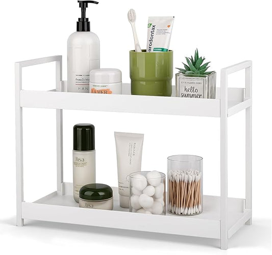 Bathroom Counter Organizer 2 Tier Vanity Storage Countertop Shelf Makeup Organizer Perfume Tray Skincare Holder for Sink, Dresser, Kitchen, Large White
