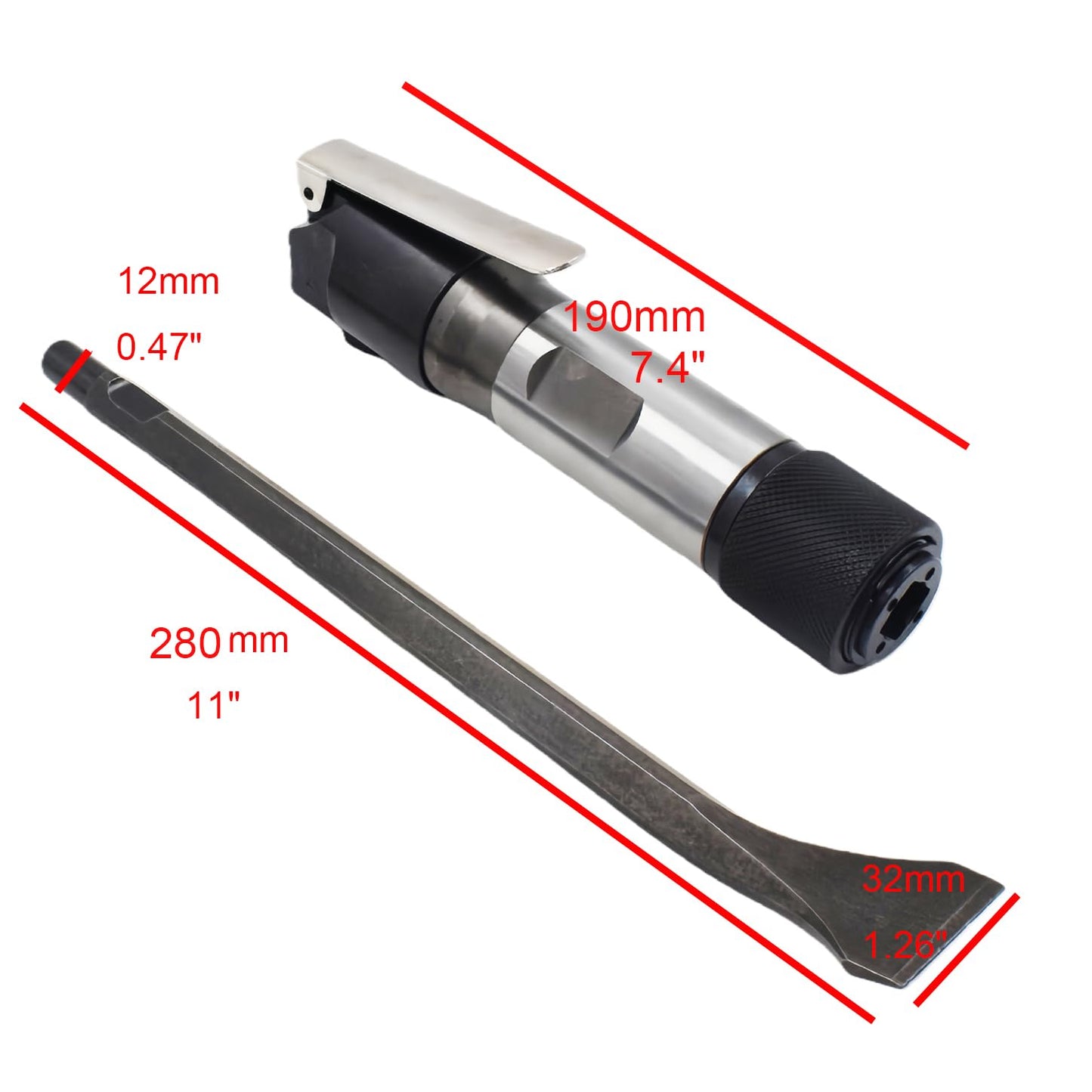Pneumatic Chipper Hammer With Extended Chisel Air Flux Straight Shovel Chisel Set For Rust Removal Demolition Auto Body Work Concrete Demolition Weld Slag Removal Masonry Surface Prep