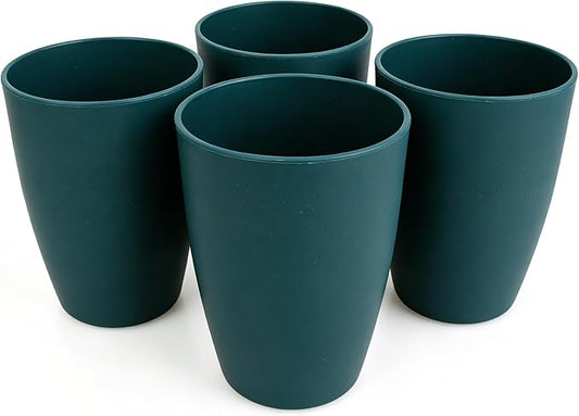 Wheat Straw Cups set of 4, Unbreakable Drinking Cup, Reusable Cups, Dishwasher Safe, 12 oz for Kitchen, Home, Office and Outdoor Use (Dark Green)