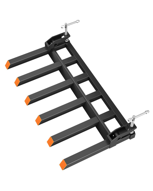 58Inch 4000lbs Pallet Forks Heavy Duty Tractor Forks with Adjustable Stabilizer Bar and 6 Forks Configuration for Tractor Attachments, Skid Steer, Loader Bucket