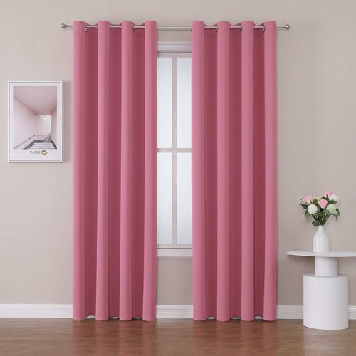 ChrisDowa Grommet Blackout Curtains - Thermal Insulated Room Darkening Panels (Pink, 52W x 72L)