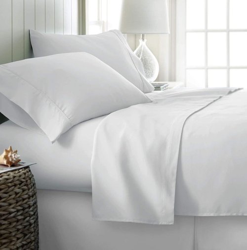 Elegant Decor 4 Piece Queen Bed Sheet Set - Luxury 300 GSM Double Brushed Microfiber - 16 Inch Deep Pockets, Wrinkle Resistant, Cool & Breathable (White)