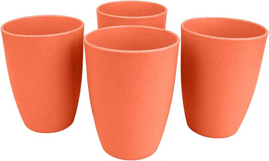 Wheat Straw Cups set of 4, Unbreakable Drinking Cup, Reusable Cups, Dishwasher Safe, 12 oz for Kitchen, Home, Office, and Outdoor Use (Orange)
