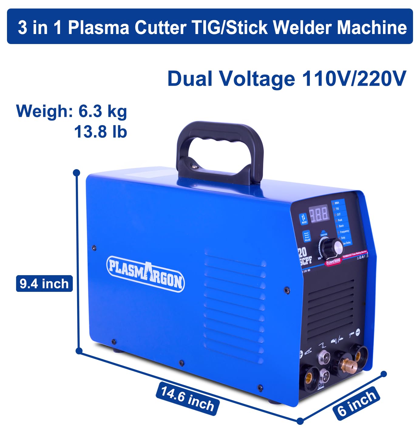 Plasma Cutter TIG Welder With PULSE Stick Welder Machine 520TSCPF Plasma Cutter Welder Combo 200A TIG/ARC Welding 50A Air Plasma Cutting Dual Voltage 110/220V 1/2" Clean Cut Upgrade Digital Panel