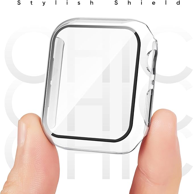 Compatible for Apple Watch Band 44mm 45mm and Case with Screen Protector, Soft Silicone Sport Strap Bands and Protective Cover with Tempered Glass for iWatch Series 9 8 7 SE 6 5 4