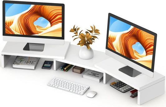 2 43.3" TAVR Furniture Dual Monitor Stand Riser, Computer Monitor Stands for Monitors, Extra Long Multifunctional